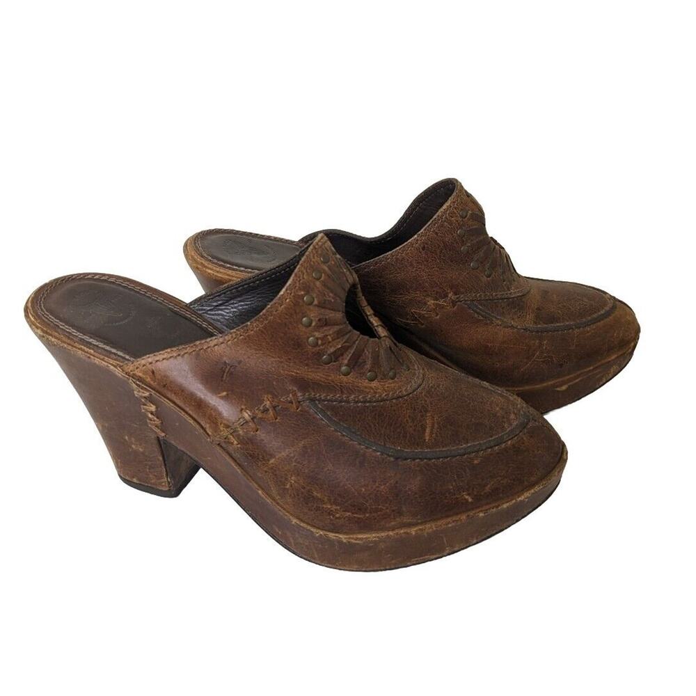 Fyre Women's Clogs Shoes Brown Leather Size 9 Block Heel